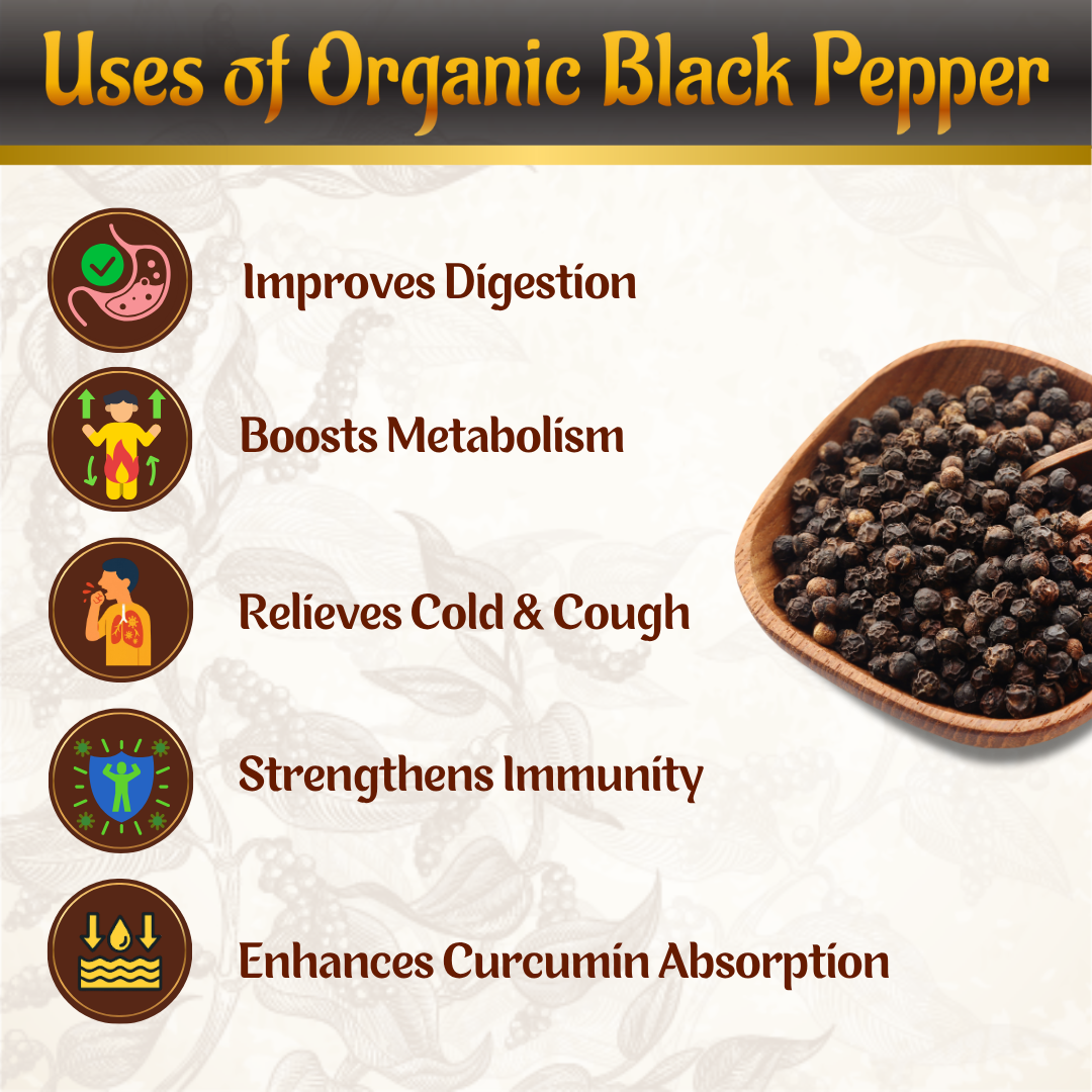 Organic Whole Black Pepper, 100 gms