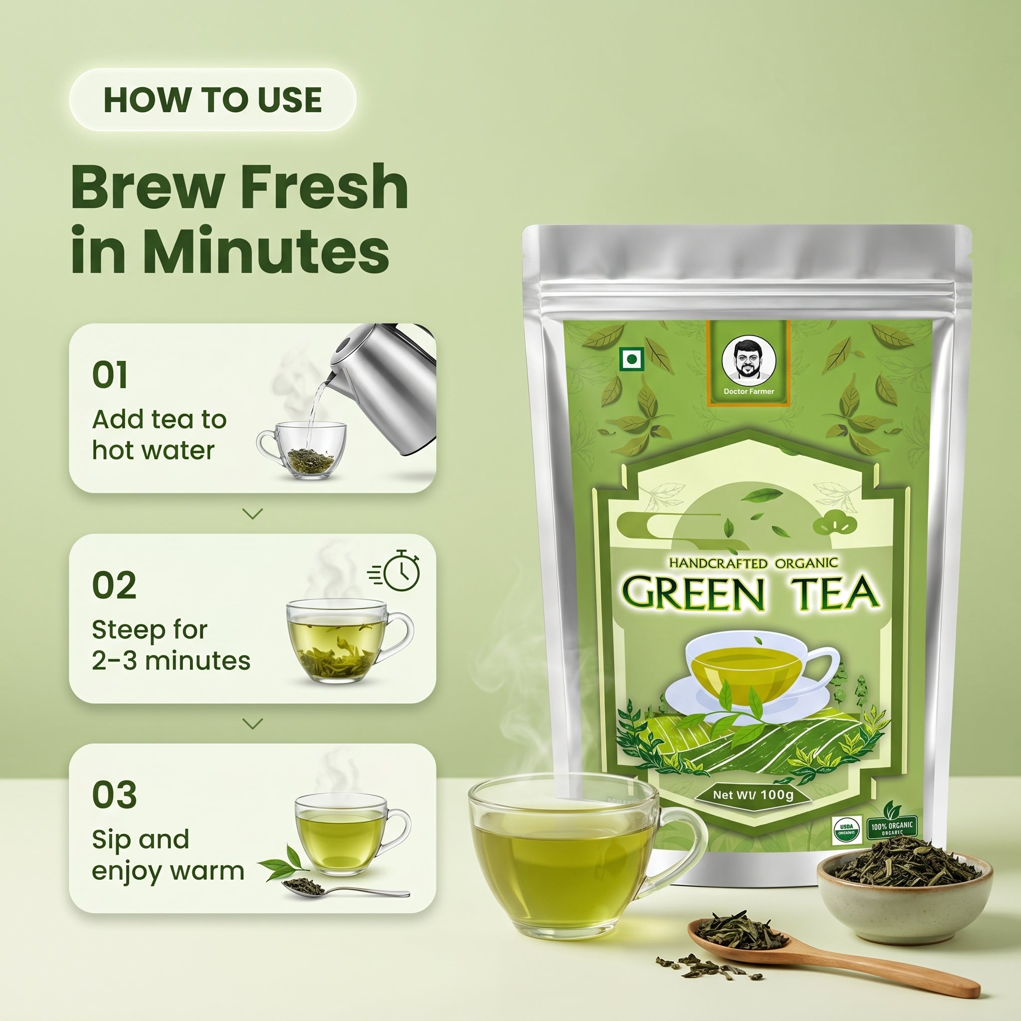 Organic green tea 100gms