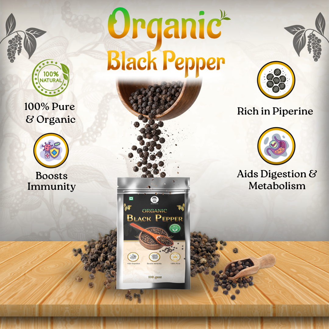 Organic Whole Black Pepper, 100 gms