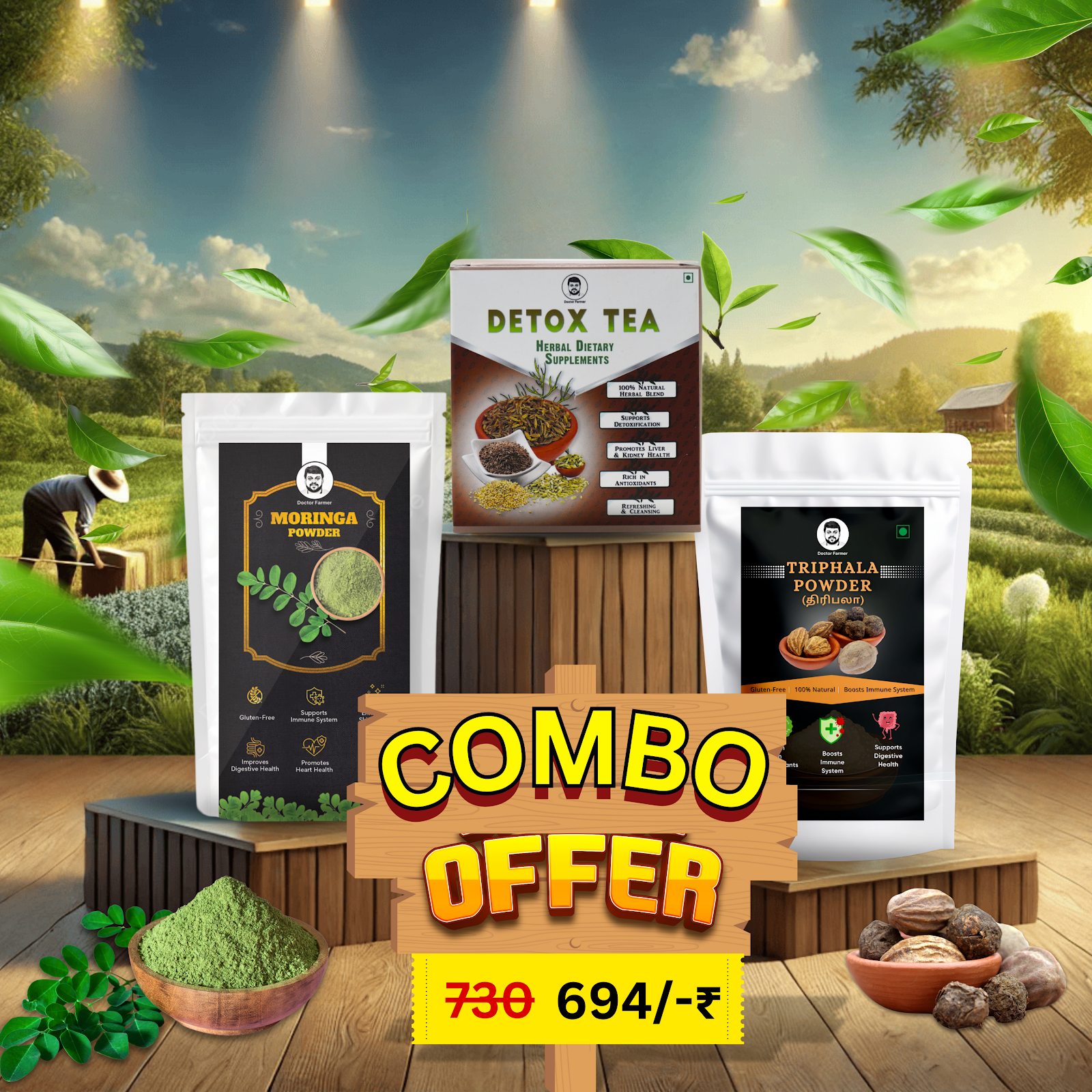 Doctor Farmer Detox Tea, Moringa & Triphala Powder Combo Pack