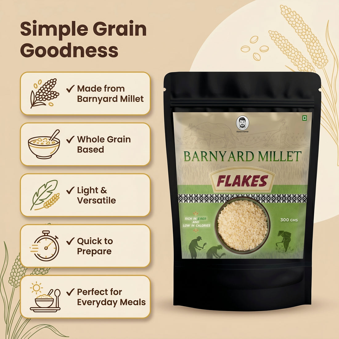 Doctor Farmer Barnyard Millet Flakes (Aval) 300gms
