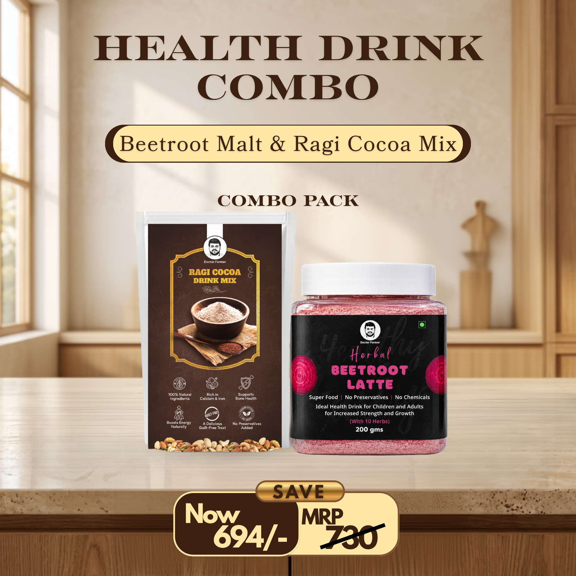 Doctor Farmer Beetroot Malt & Ragi Cocoa Mix Combo Pack