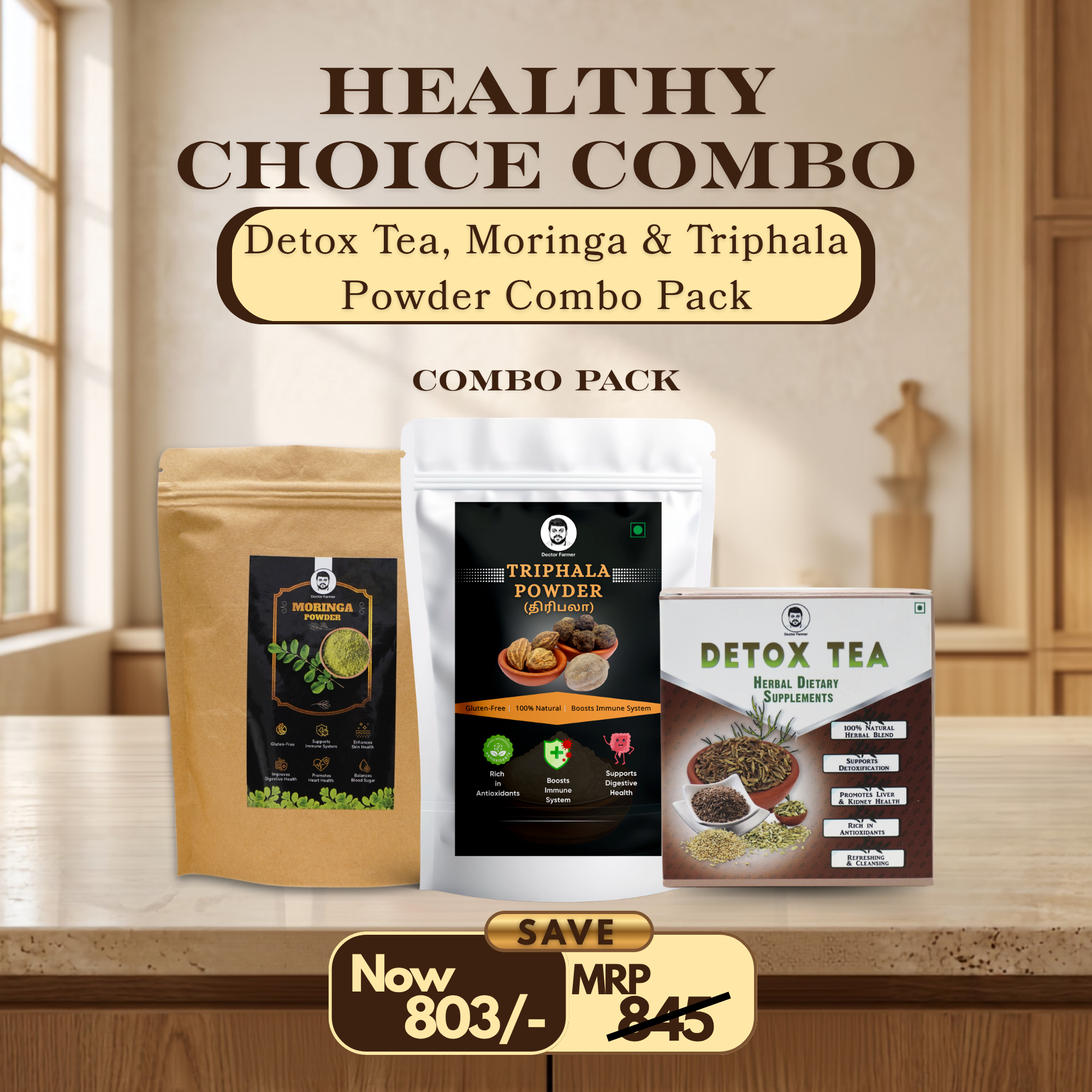 Doctor Farmer Detox Tea, Moringa & Triphala Powder Combo Pack