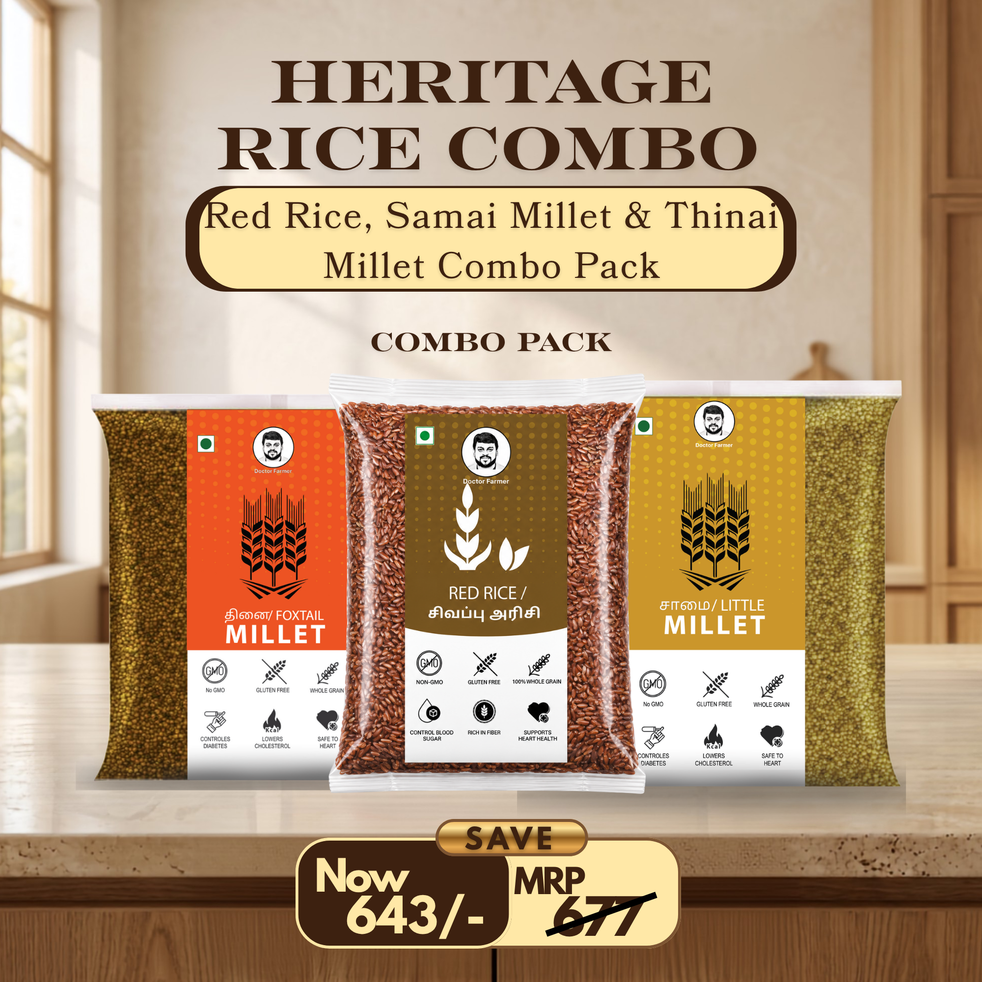 Doctor Farmer Red Rice, Samai Millet & Thinai Millet Combo Pack