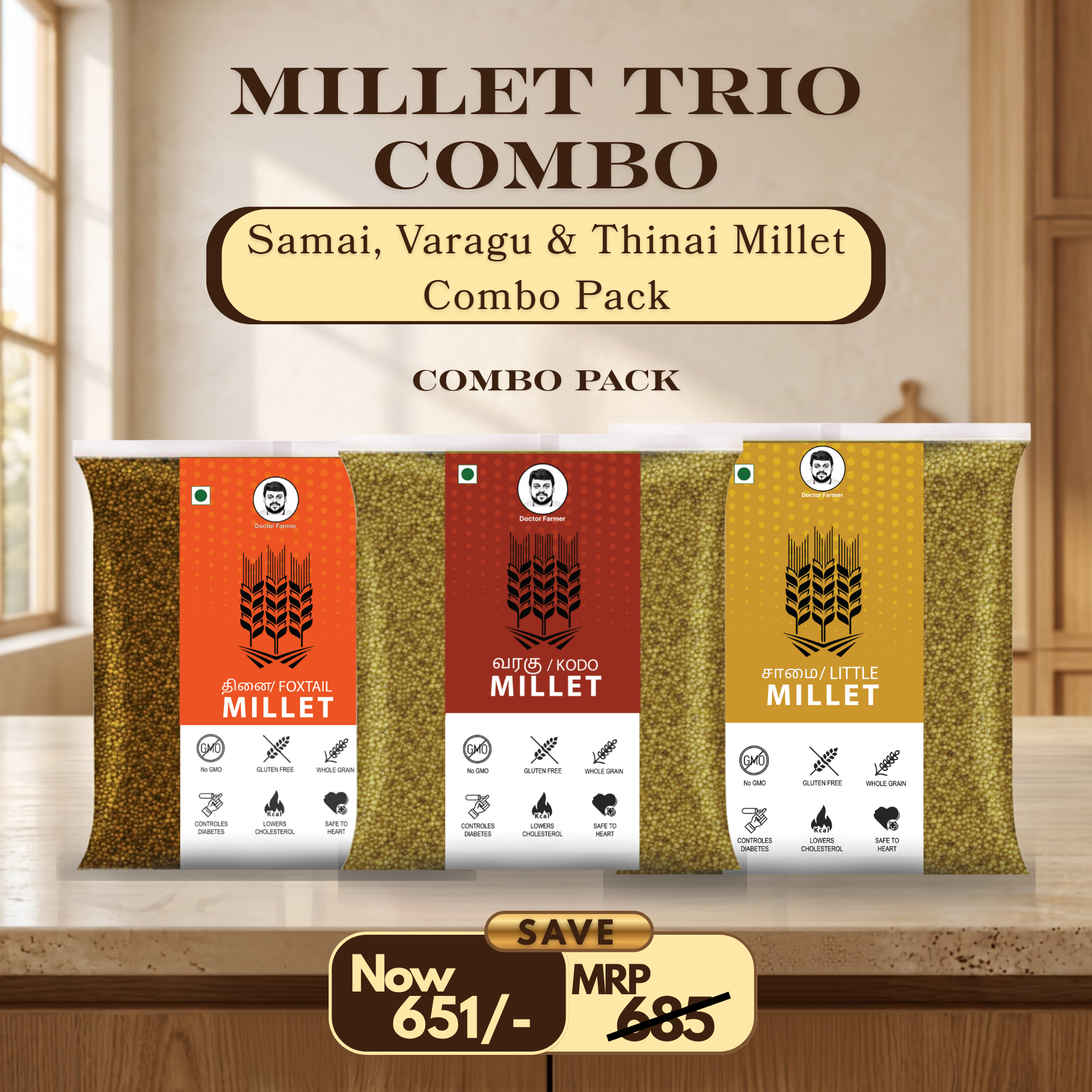 Doctor Farmer Samai, Varagu & Thinai Millet Combo Pack
