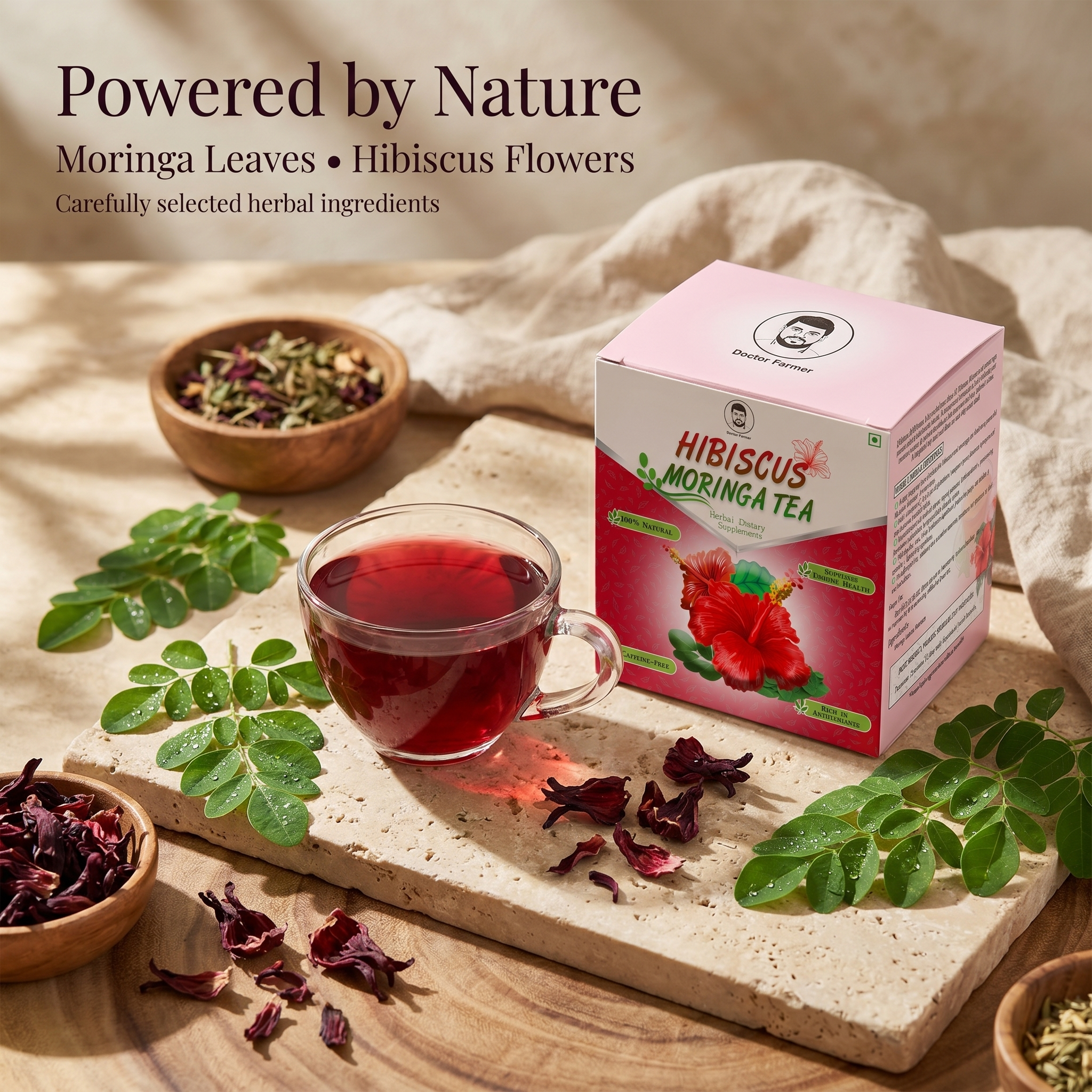Doctor Farmer Moringa Hibiscus Tea 1 Box (20 Tea Bags)