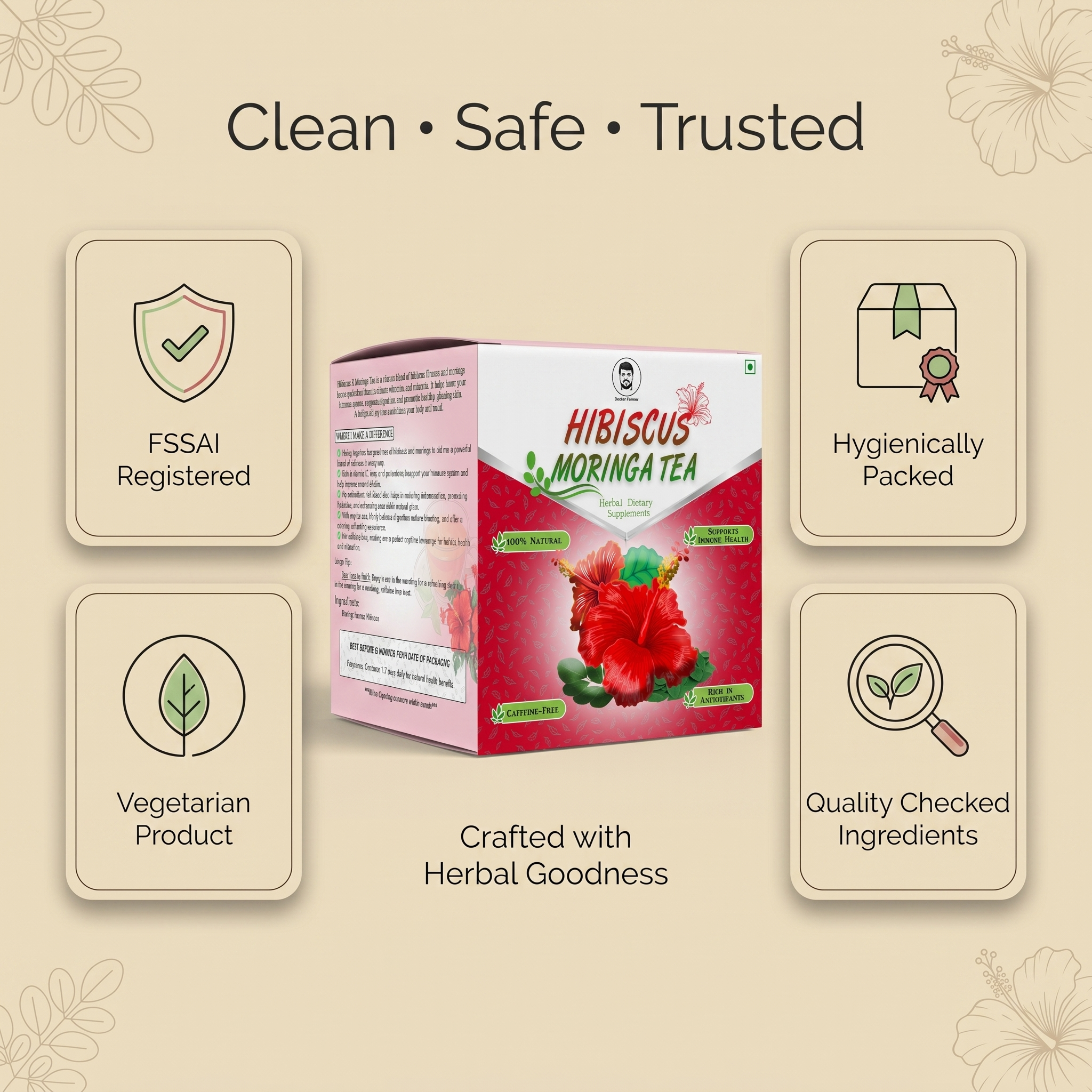 Doctor Farmer Moringa Hibiscus Tea 1 Box (20 Tea Bags)